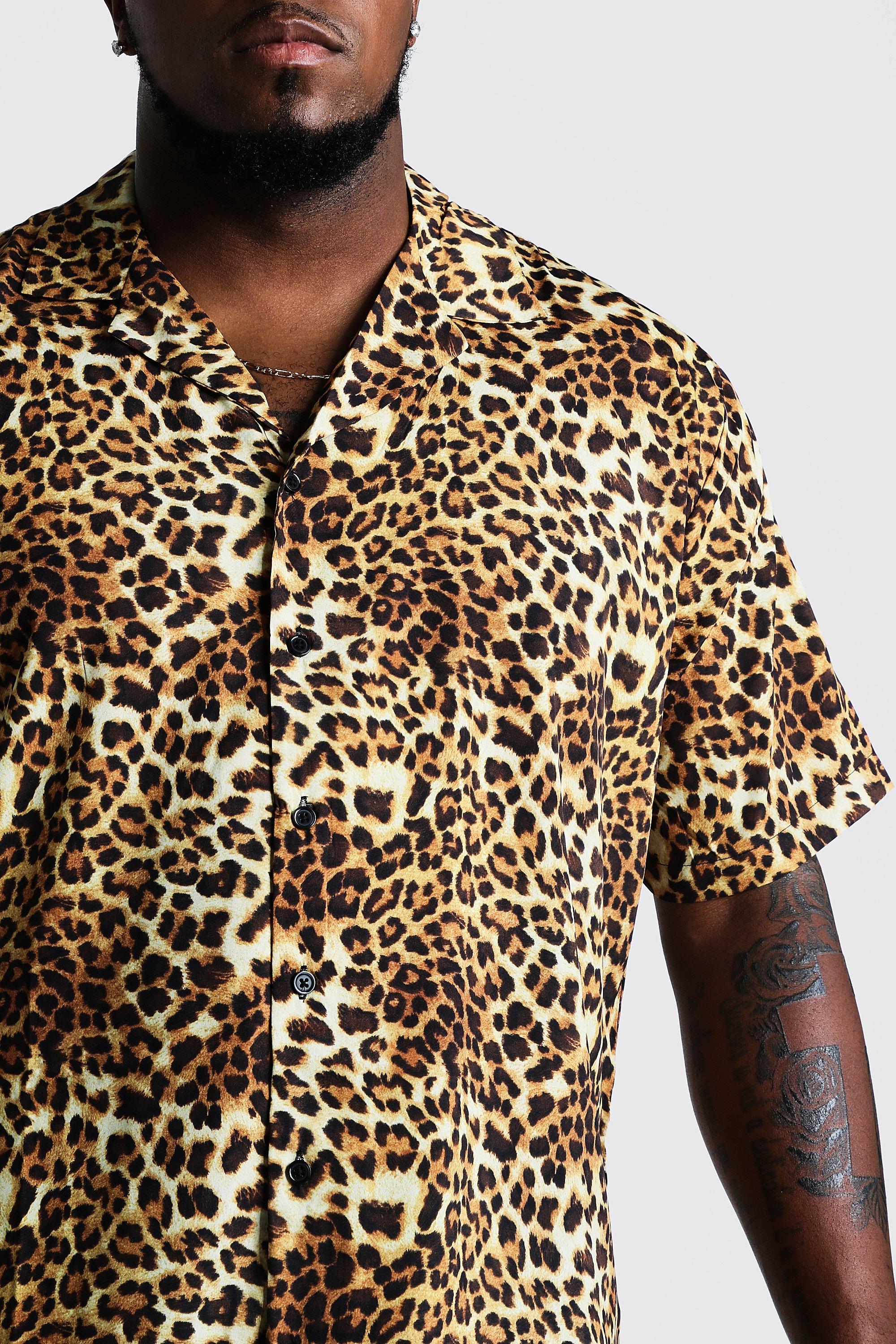 Plus Size Leopard Print Revere Collar ...